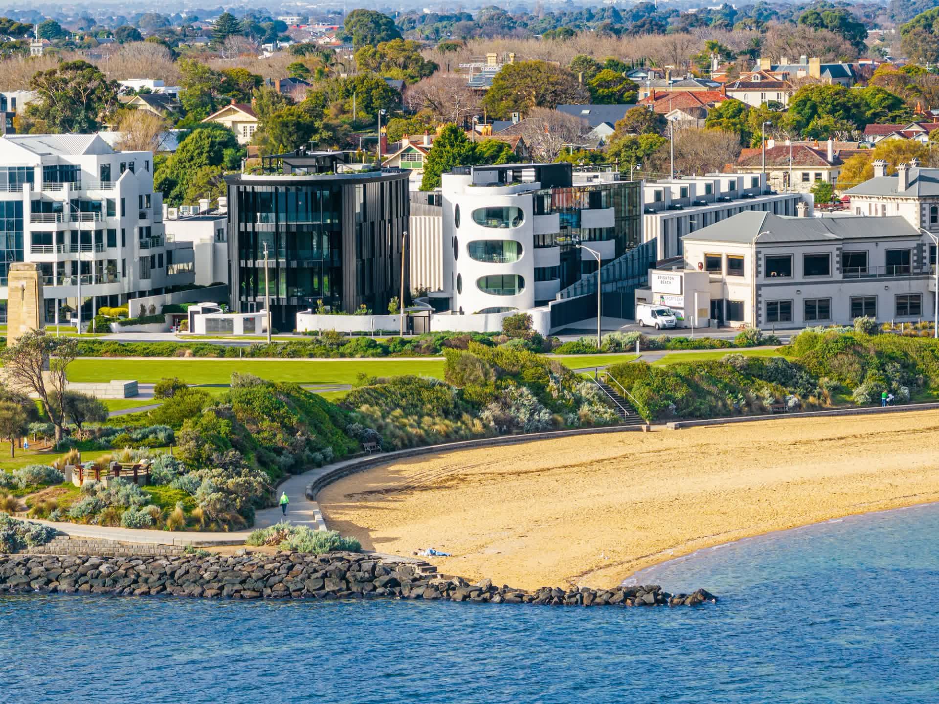 Aerial of Green Point, the beach and the building